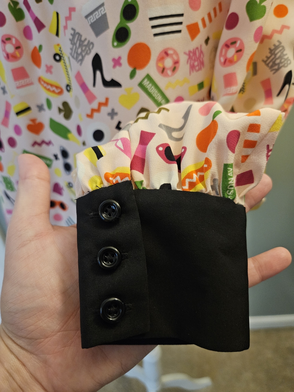 Kate Spade NY Pink Multicolor Graphic Long-Sleeve Silk Blouse with Collar Size 8 - Picture 6 of 15